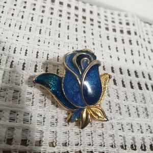 Vintage Daisy London Enamel Brooch pin blue rose